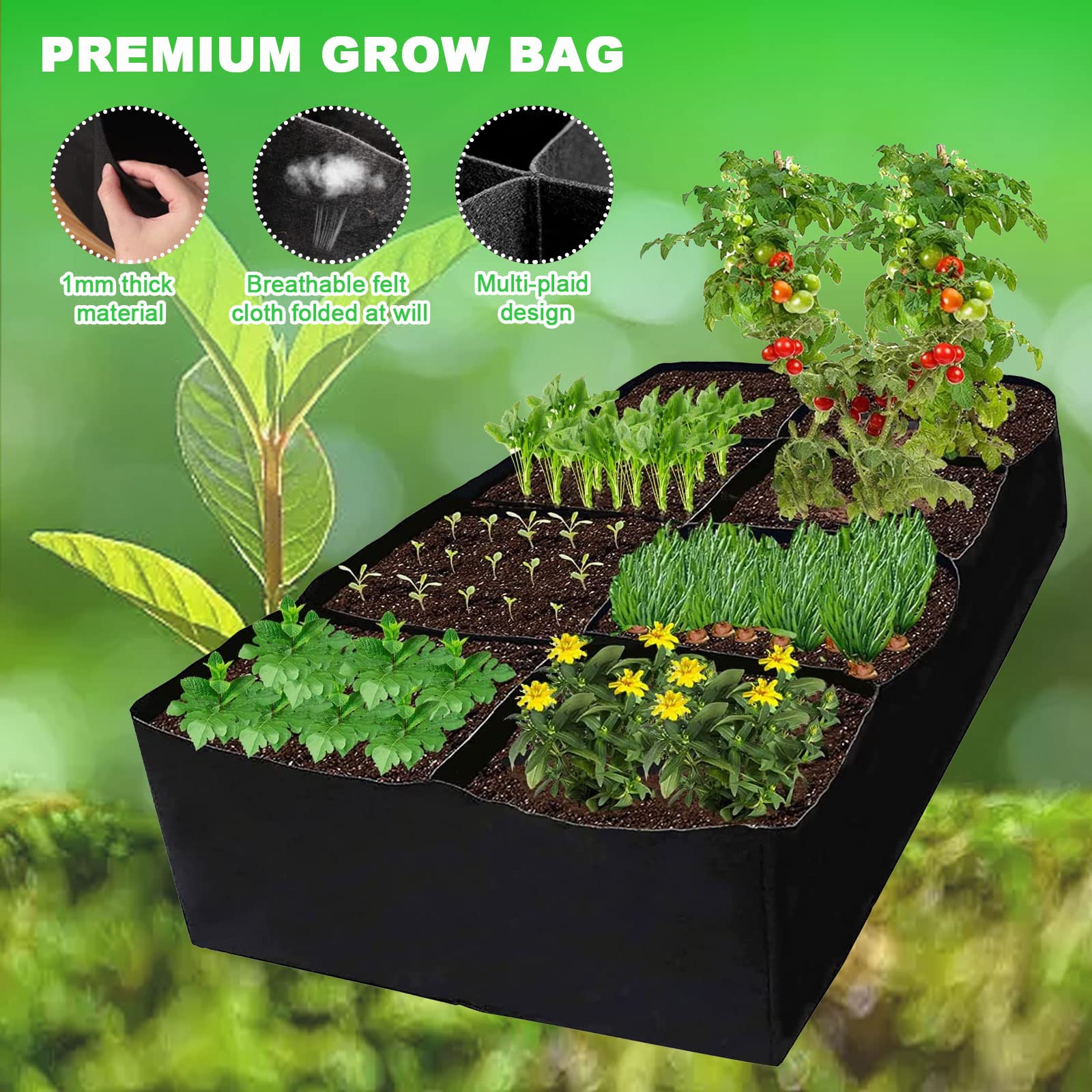 Sac de Plantation Non Tissé, Sac de Culture Rectangulaire, 8 Grilles Sacs à Plantes,Sacs de Culture de Plantes pour Plusieurs légumes, Fleurs - 8