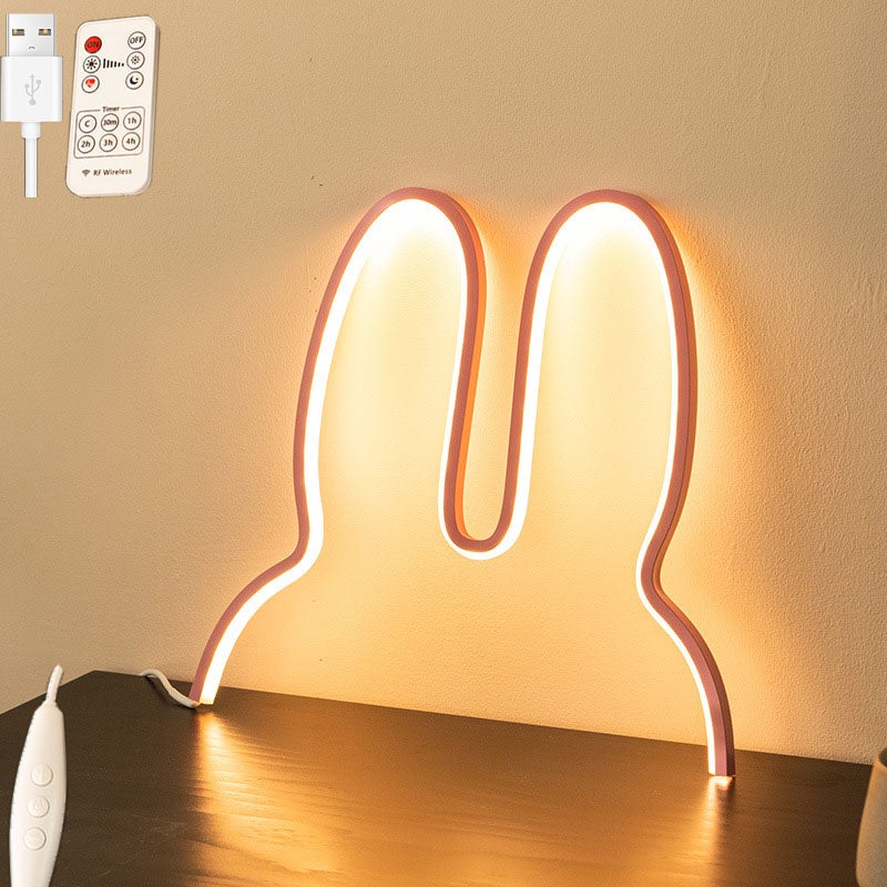 Ściemniana lampa neonowa LED, kinkiet wewnętrzny, lampka nocna królik, do salonu, na imprezę, trzy temperatury barwowe, 40 x 40 cm (różowa)
