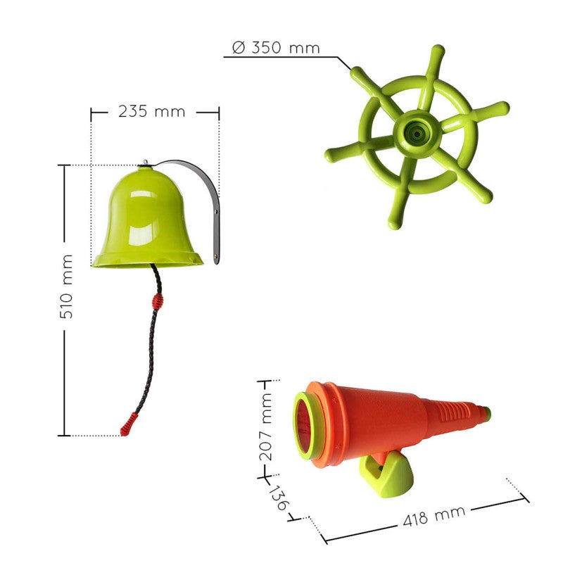 Kit accessoires Pirate pour aire de jeux cloche, longue-vue et gouvernail - 6