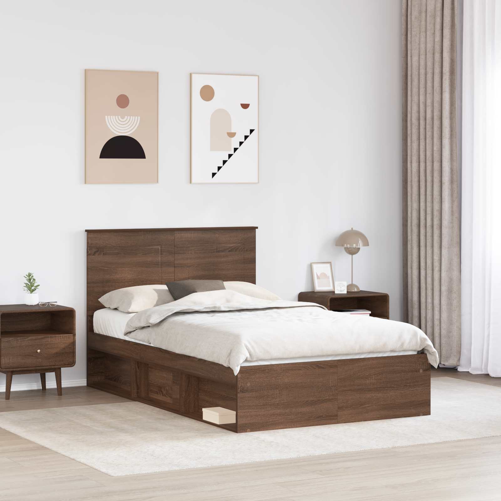 Cadre de lit chêne brun en bois de pin massif pour la chambre, 120 × 190 cm - 3