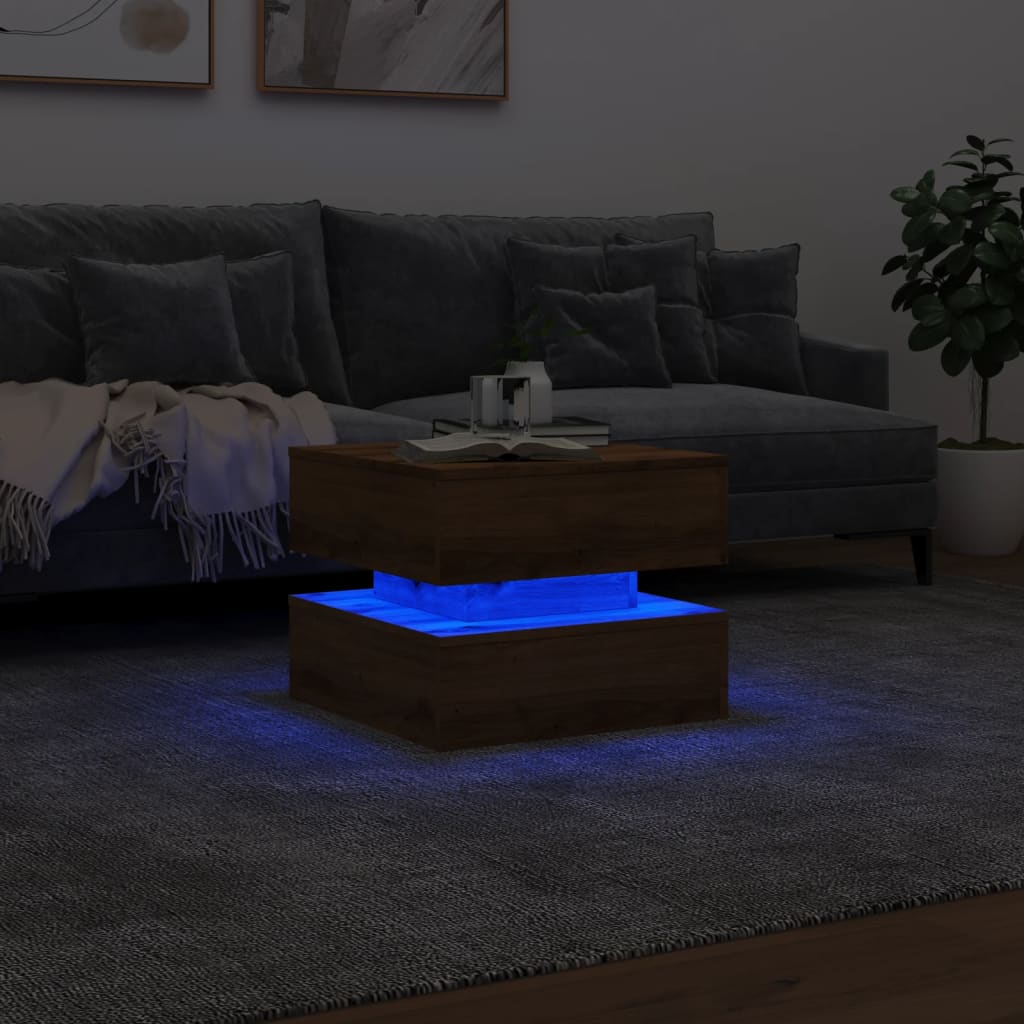 Maison Exclusive - Table basse avec lumières LED chêne artisanal 50x50x40 cm - 5