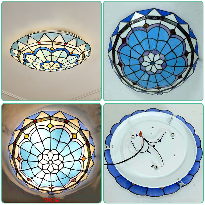 Plafonnier LED Tiffany, Lustre encastré, Petit plafonnier LED en verre, Applique d'entrée LED rétro, φ30 cm (ampoule non incluse) - 4