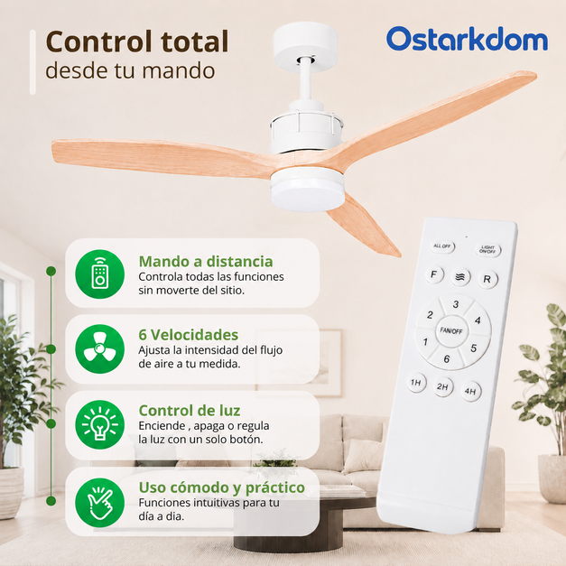 Ventilateur de plafond OstarkDom LED 132 cm avec télécommande, moteur DC silencieux, lumière CCT réglable, minuterie, été/hiver - 5