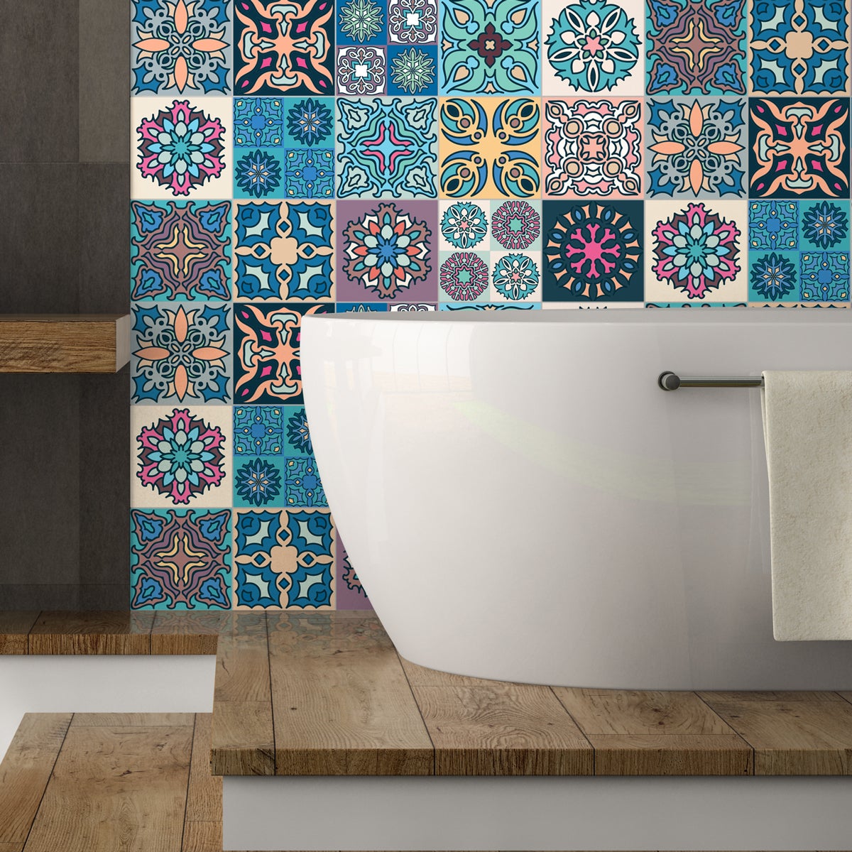15 vinilos baldosas de cemento bornéo - adhesivo de pared - revestimiento sticker mural decorativo - 15stickers20x20cm