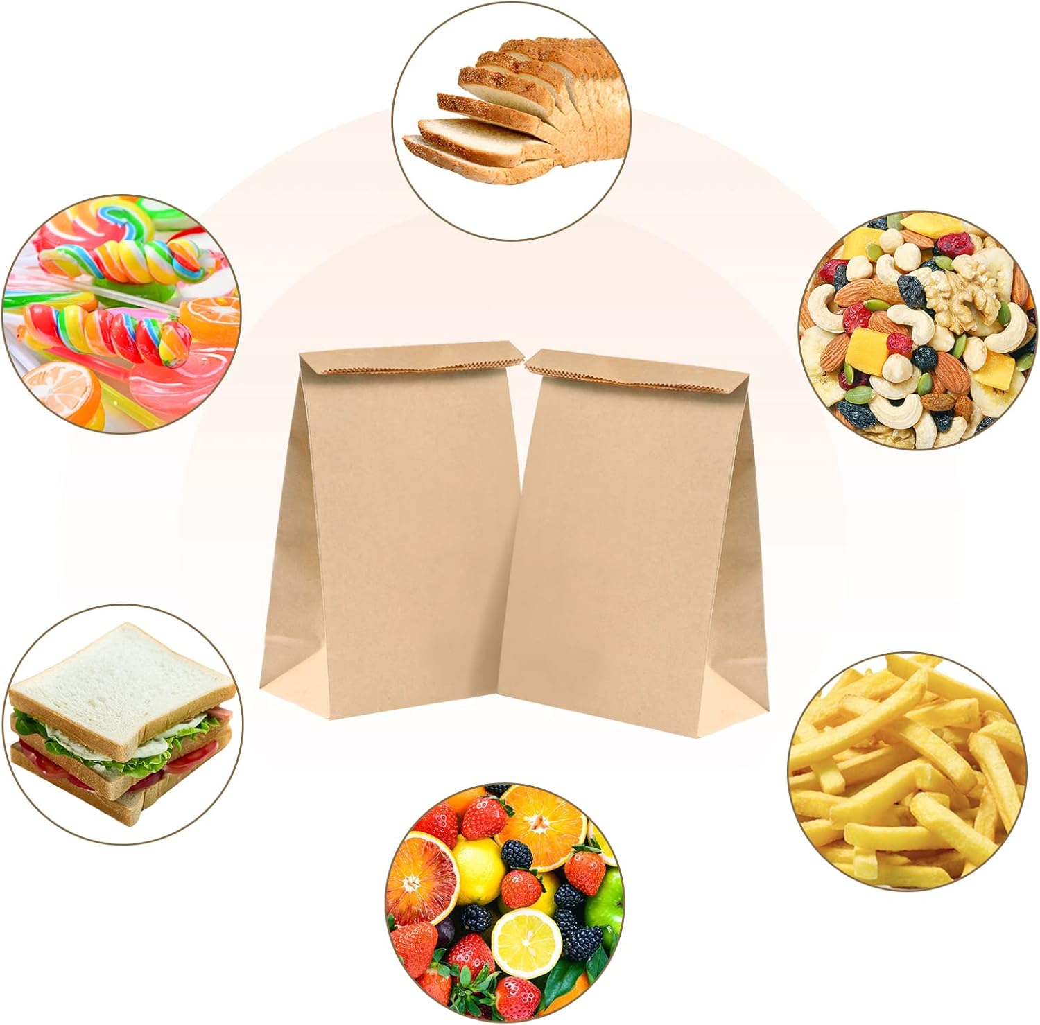50 dużych torebek z papieru pakowego 21,5 x 12 x 7 cm, torebki prezentowe z papieru pakowego na Boże Narodzenie, imprezy, urodziny, wesela - 5