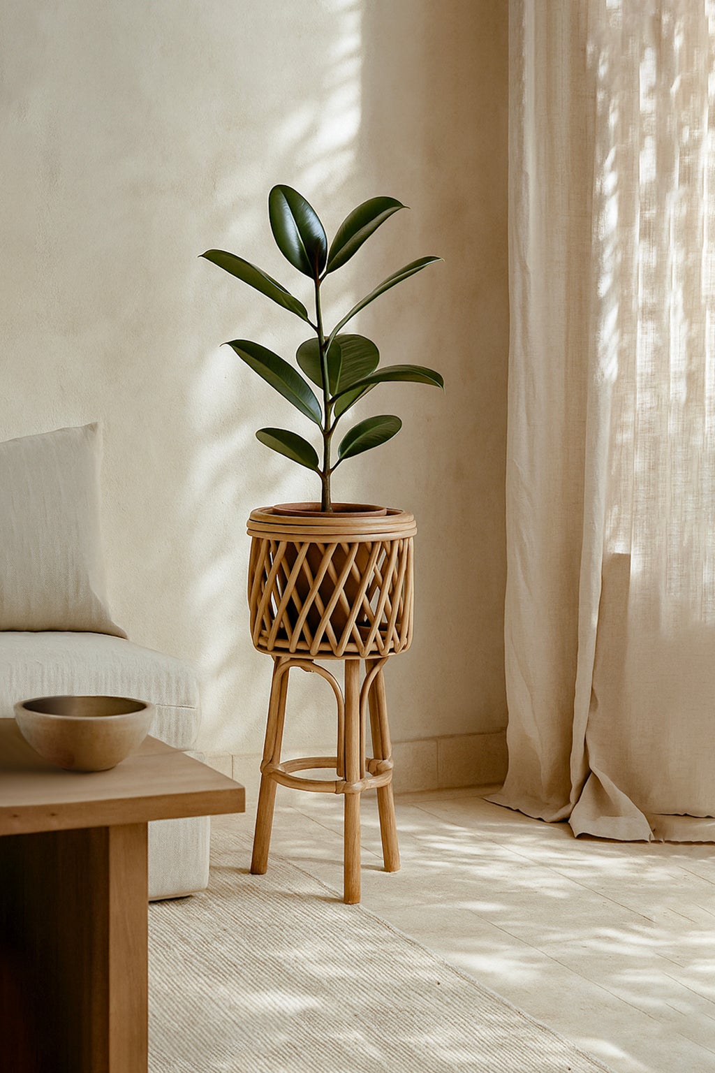 Support pour plantes en rotin Ø25x60 cm – Design naturel, pratique et décoratif pour intérieur et extérieur - 2