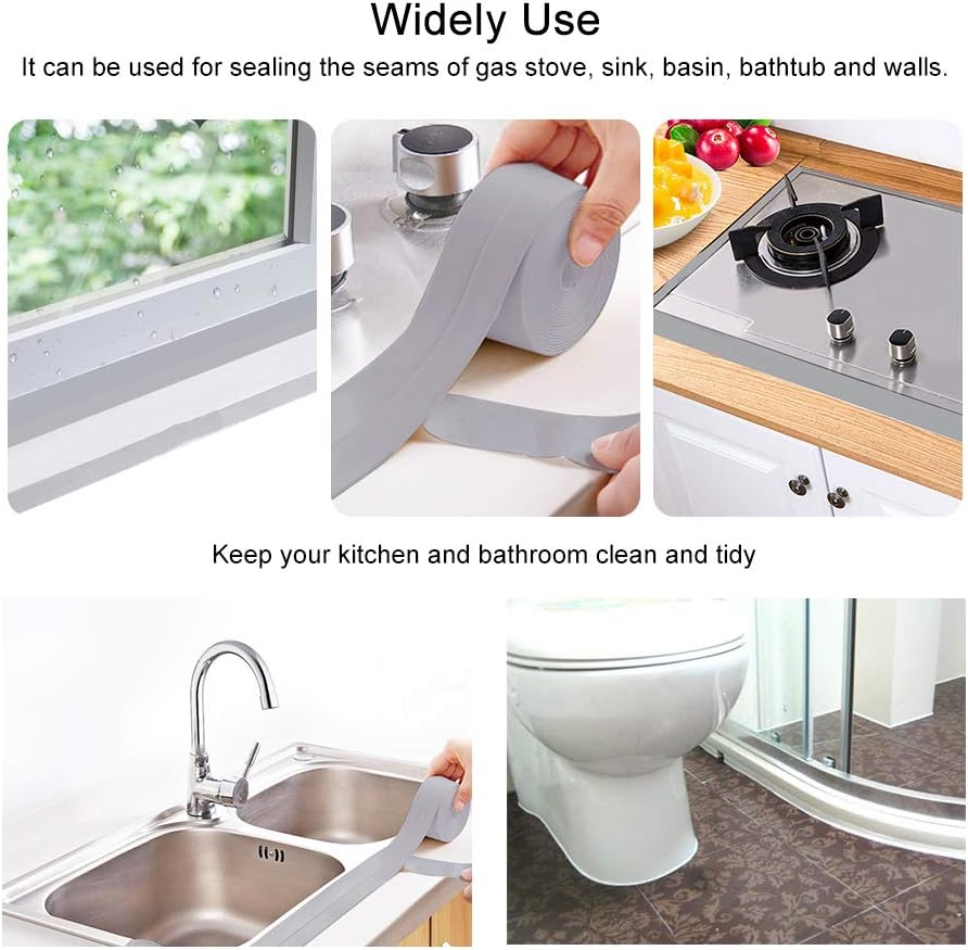 Ruban d'étanchéité Ruban Adhésif étanche Bande d'Etanchéité Adhésif Autocollant pour cuisine ou salle de bain (38mm*3.2M-Gris) - 4