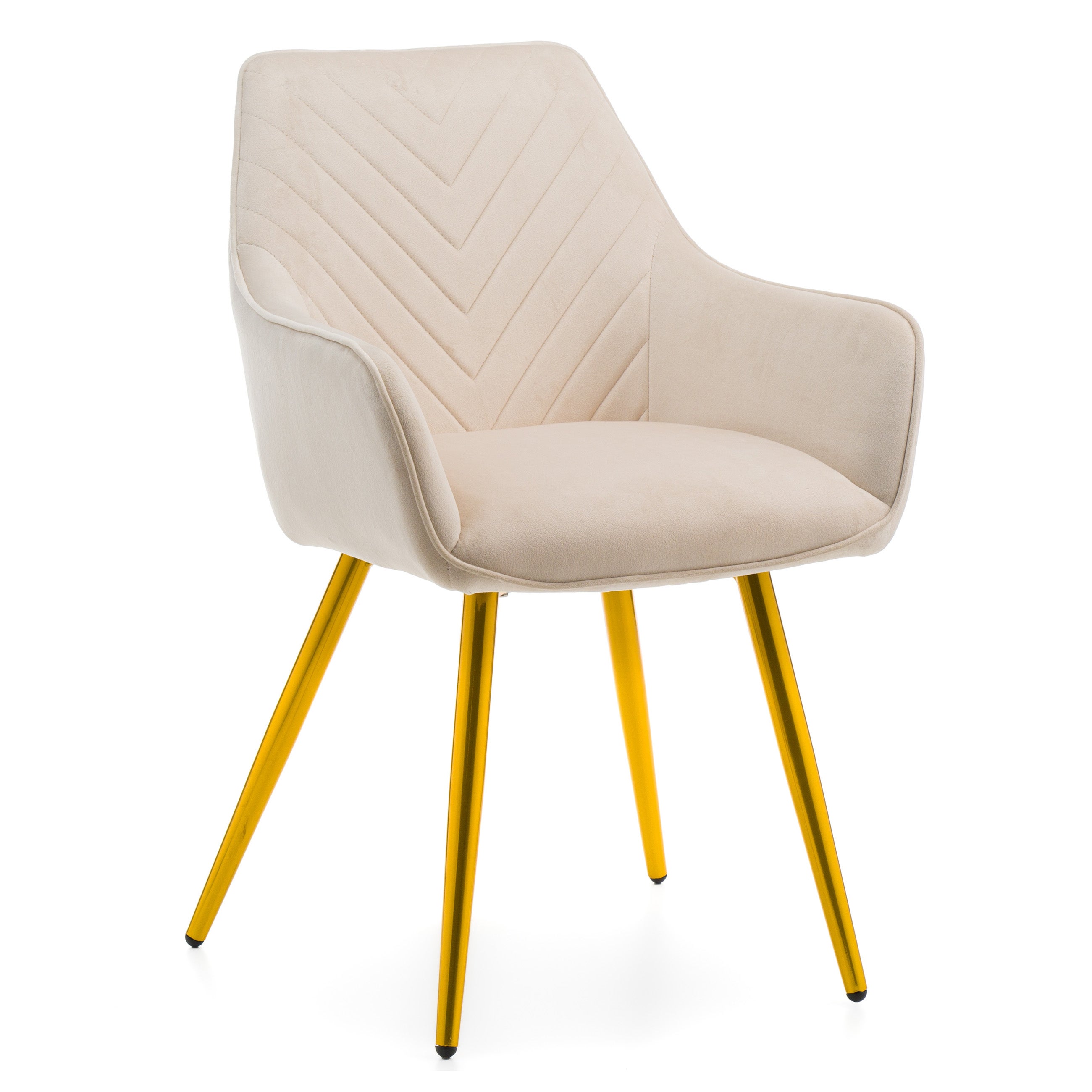 Krzesło tapicerowane pikowane welurowe VASTO beżowe złote nogi