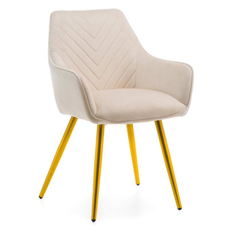 Krzesło tapicerowane pikowane welurowe VASTO beżowe złote nogi