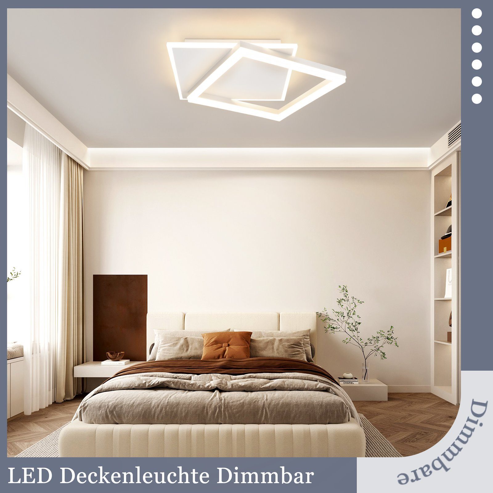 NETTLIFE Plafoniera LED Soggiorno Camera da letto Lampada dimmerabile con telecomando 42W Design moderno quadrato Acrilico bianco per cucina - 9