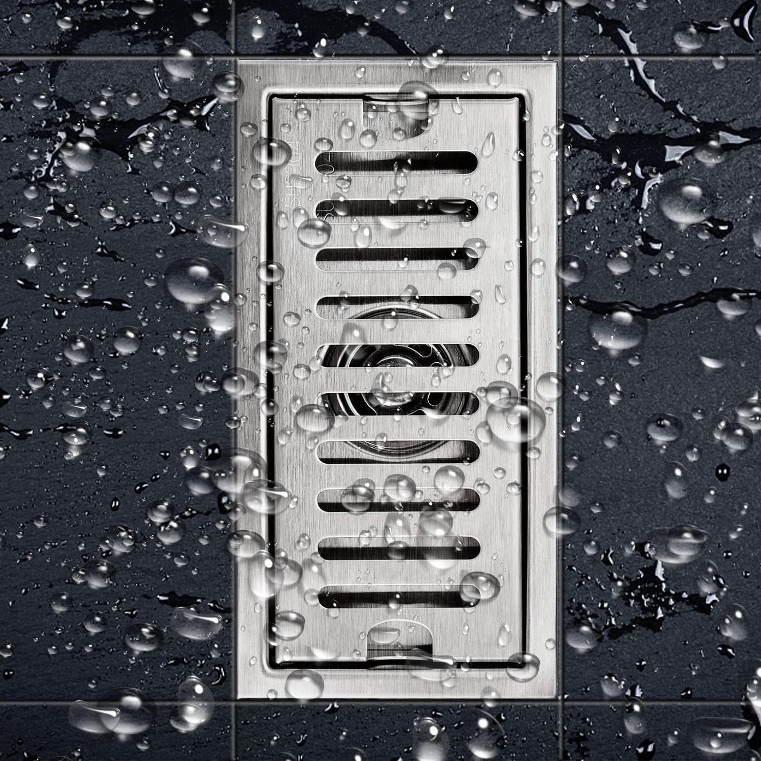 Grille de lavabo anti-cheveux, filtre de douche argenté 20x10 cm, bonde carrée en acier inoxydable, bonde centrale amovible et bonnet de douche anti- - 3