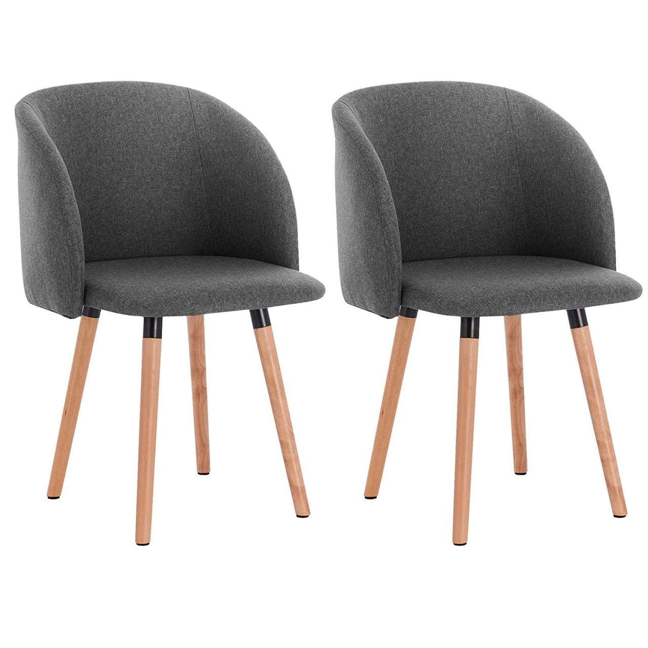 Chaises De Salle à Manger En Lin Rembourrées - Lot De 2 - Pieds En Bois Massif - Style Scandinave - Pour Cuisine, Salon - Bleu, 47x51x78 Cm