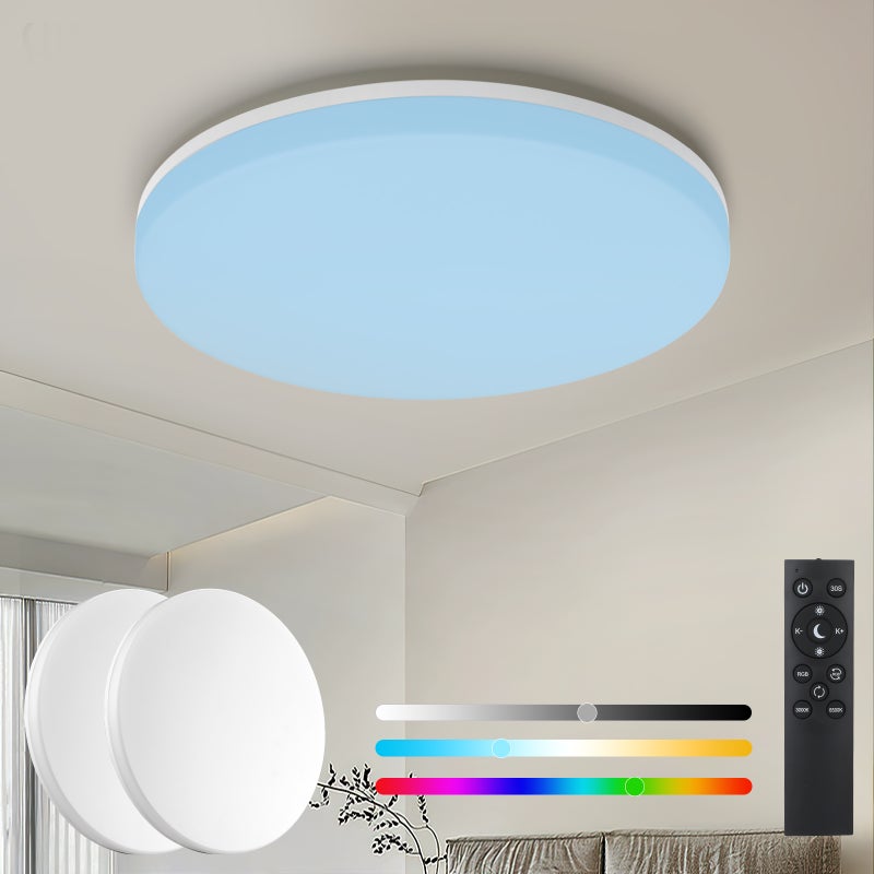 LOVHAUS Zestaw 2 Sufitowych LED IP54 do Łazienki, RGB 2400LM, Ściemnialne z Pilotem, Regulowana CCT i Lampka Nocna