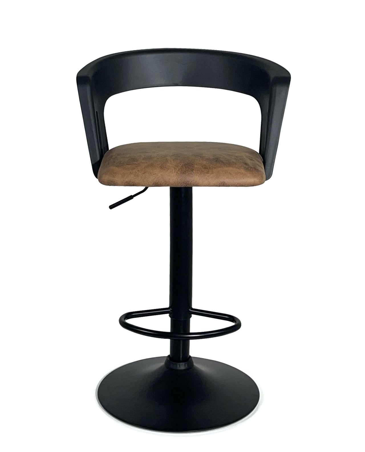 Lot 2 chaises hautes de cuisine design, coussin simili cuir, siège avec dossier et accoudoirs, AYO (noir marron) - 2