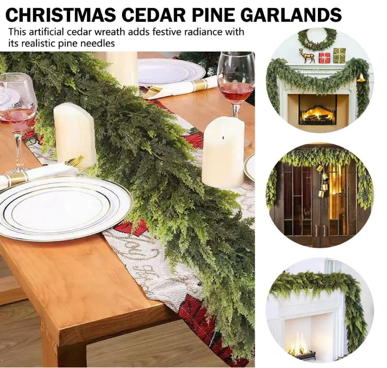 2pcs Ghirlanda di pino a torre natalizia,1,8m,pianta artificiale da appendere alla porta,ghirlanda di rami di pino,fai da te,decorazione per tovaglia - 8