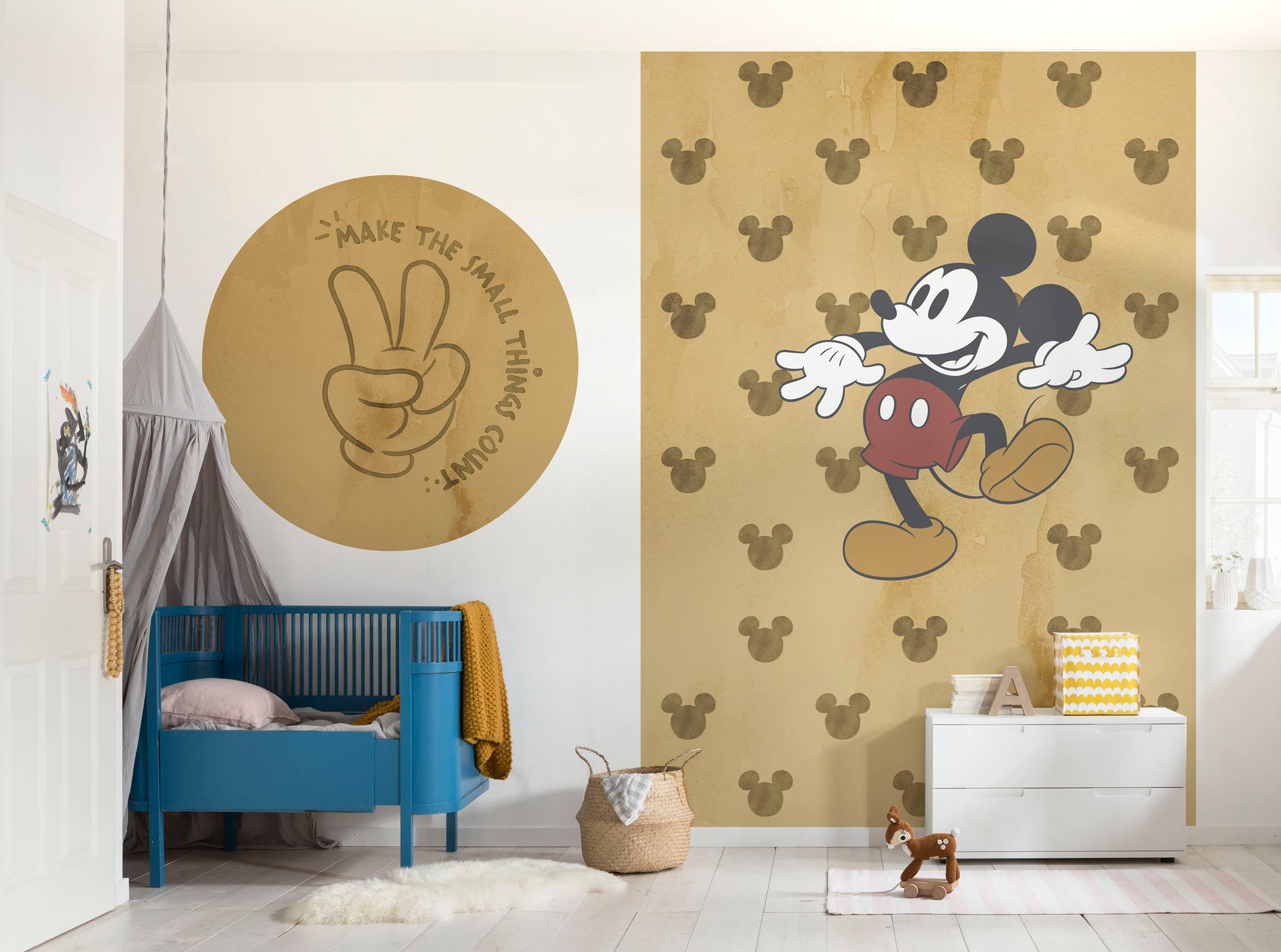 Papel pintado panorámico redondo en tela no tejida autoadhesiva de komar - disney mickey love wins - talla: ⌀125 cm