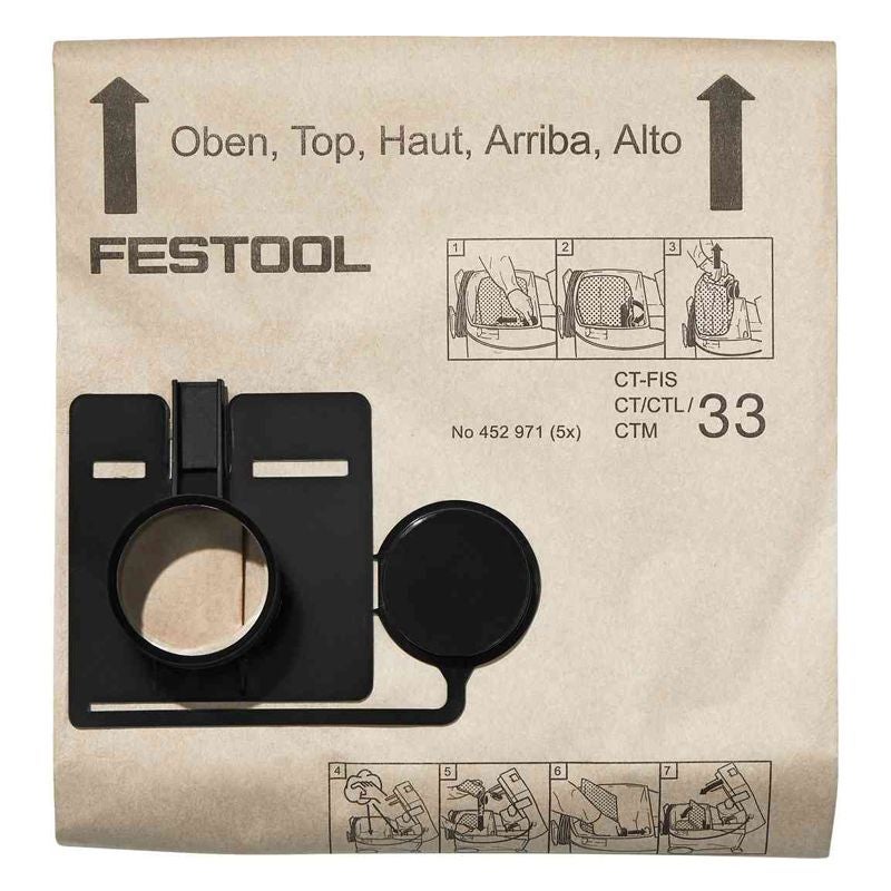5 Sacs à Filtre Pour Aspirateur Festool CT48/CTL48/CTM48 - Compatibles, Microfibre, L