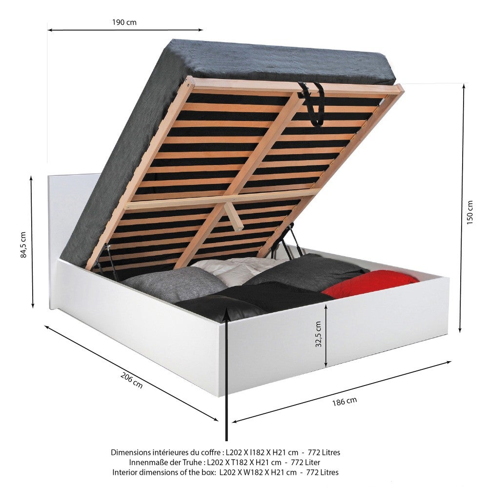 Lit coffre MADRID 180x200 + 1 sommier / Blanc - 3