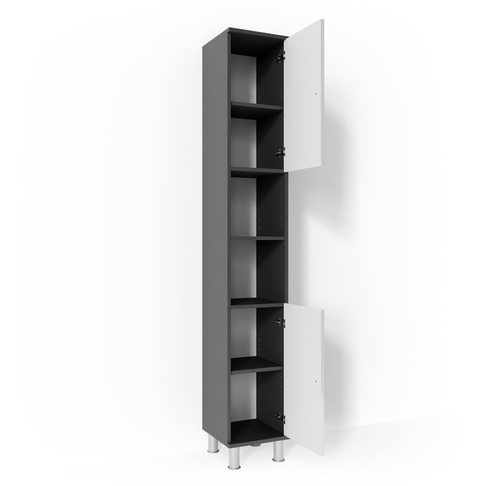 Meuble Haut Salle De Bain Beatrice - 38x190x30 Cm, Anthracite/Chêne | Panneau Mélamine, Étagères Et Tiroir, Rangement Optimal - 6