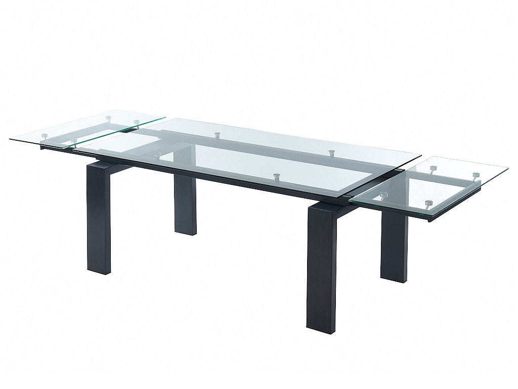 Tavolo allungabile a 240 cm con piano in vetro Fumè e base in metallo TAO | Leroy Merlin