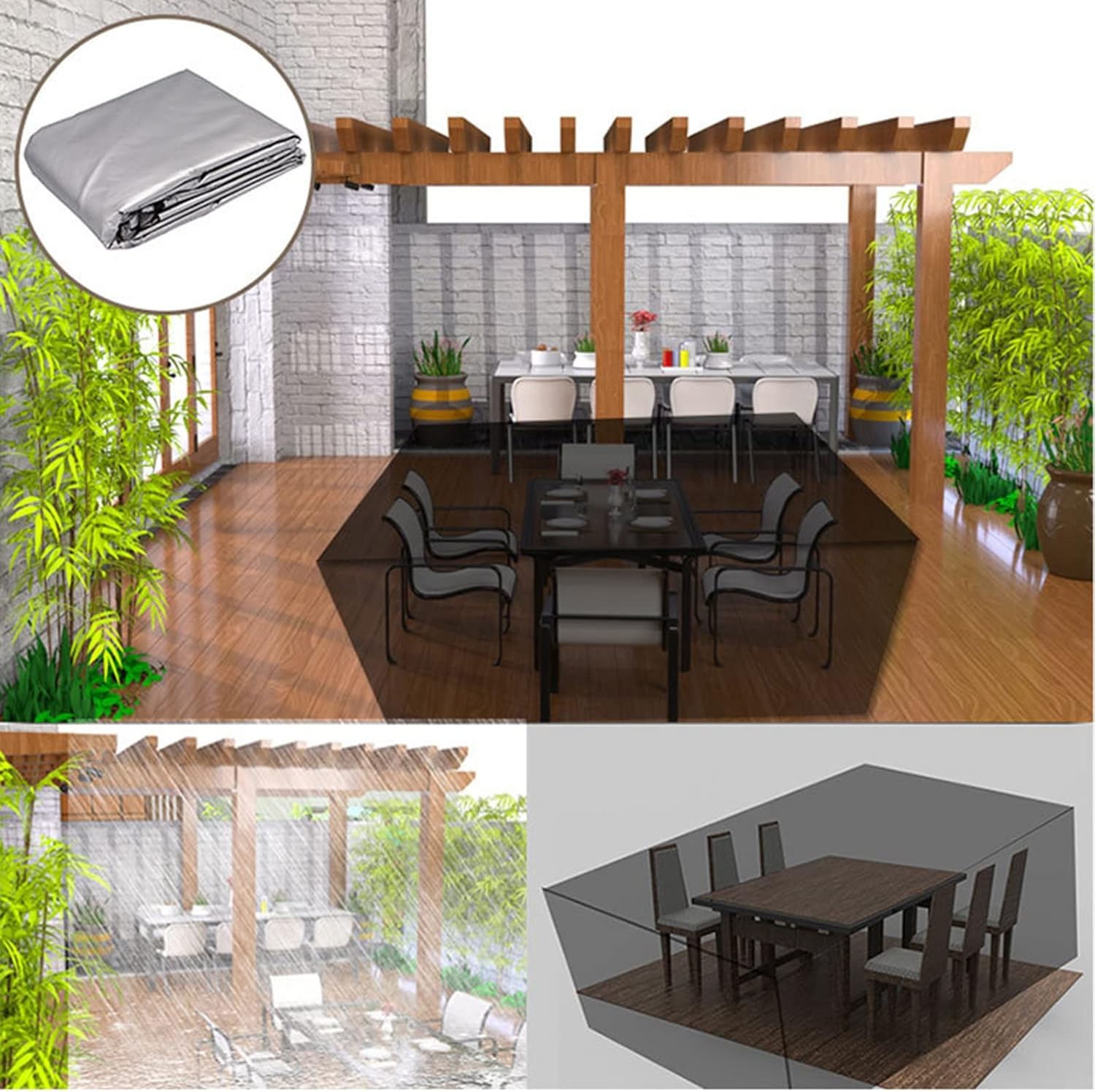 Housse de protection rectangulaire pour meubles de jardin, en polyester, imperméable, anti-poussière, anti-UV, pour chaise de jardin, 205×104×71cm - 5