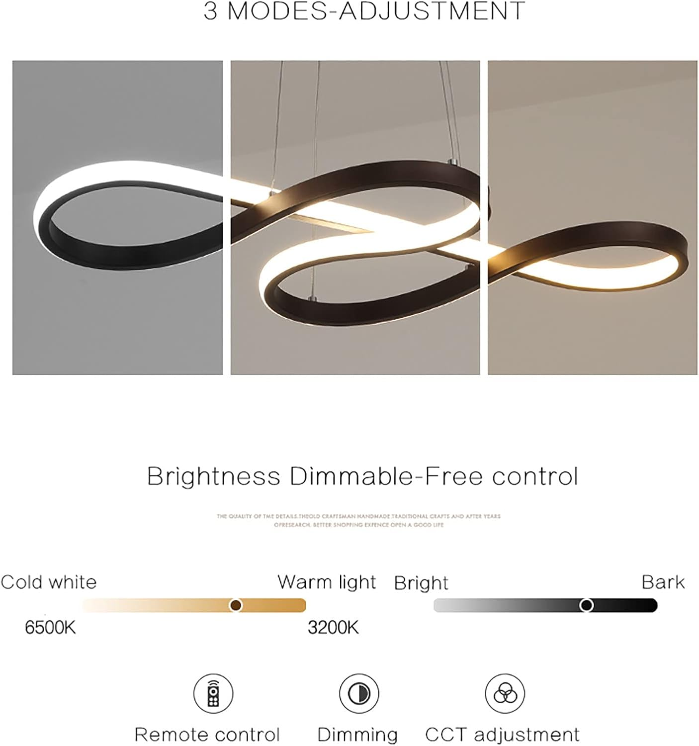 GLAMARIS Suspension LED Scandinave 58W,3000-6500K Réglable,Télécommande Incluse,75x32x100cm,Éclairage Décoratif pour Salon et Salle à Manger - 3