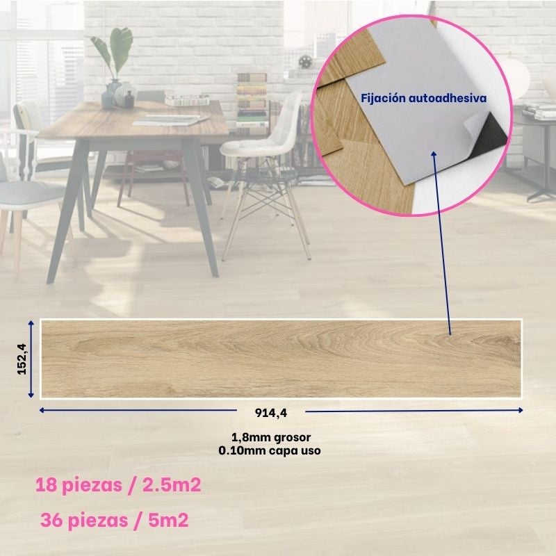 Arquiservi® - Piso Vinílico Autoadesivo em PVC Carvalho Dourado 25 m² - Sala de Estar e Quarto | Fácil Instalação | 2 mm - 7