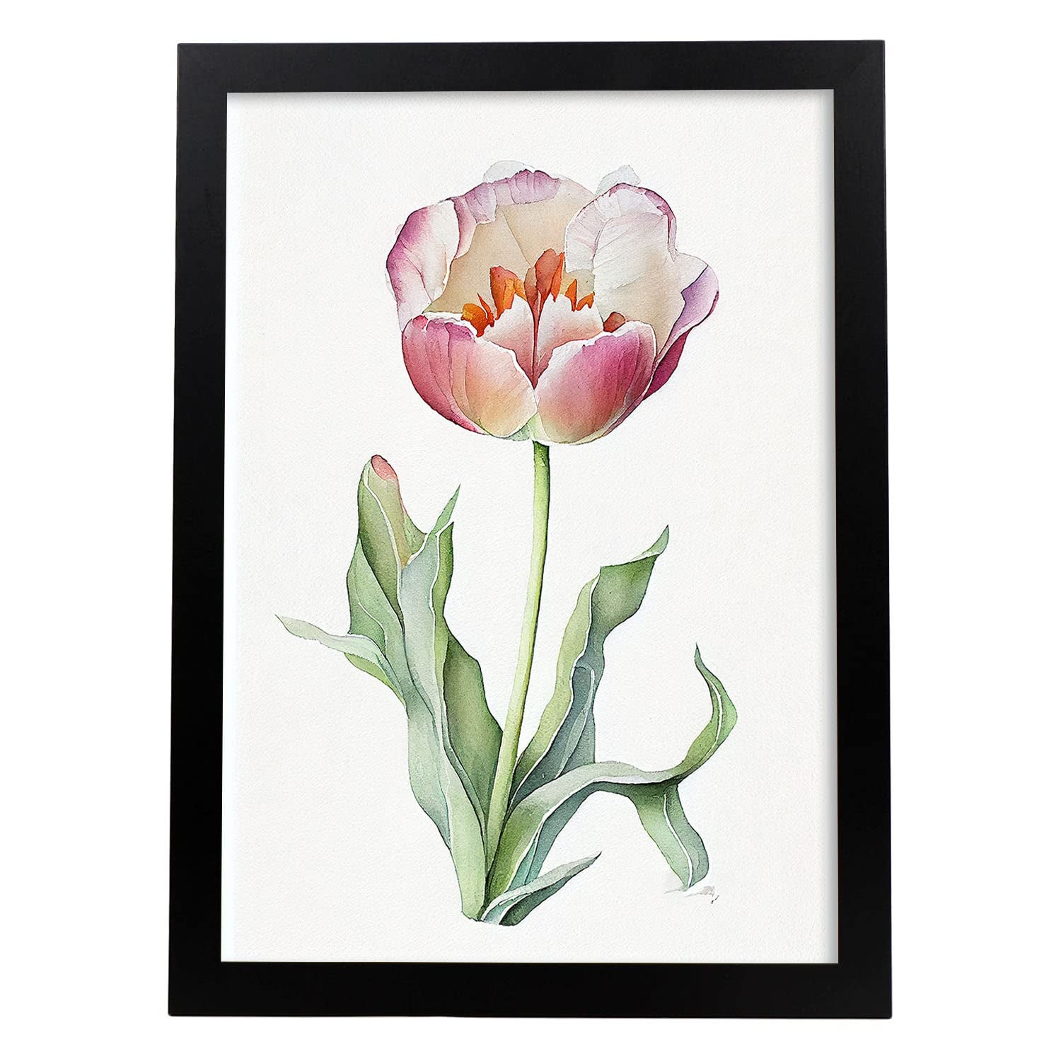 Nacnic poster de tulipán estilo nórdico ilustraciones de botánica con flores y plantas en acuarela diseño moderno y modelo 3 a3 con marco negro