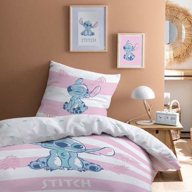 Parure de lit imprimée 100% coton, DISNEY HOME STITCH STRIPE
