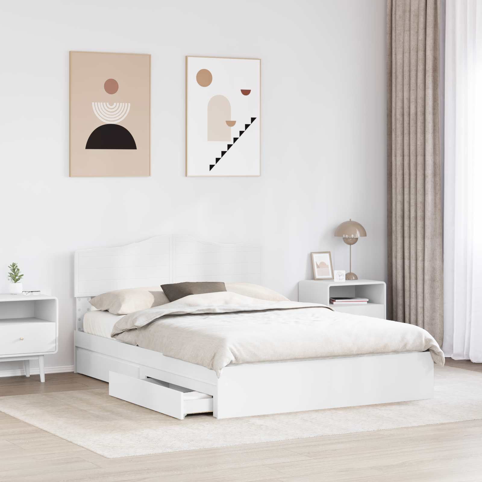 Lit de Rangement Blanc 140 x 190 cm Bois d'ingénierie - 3