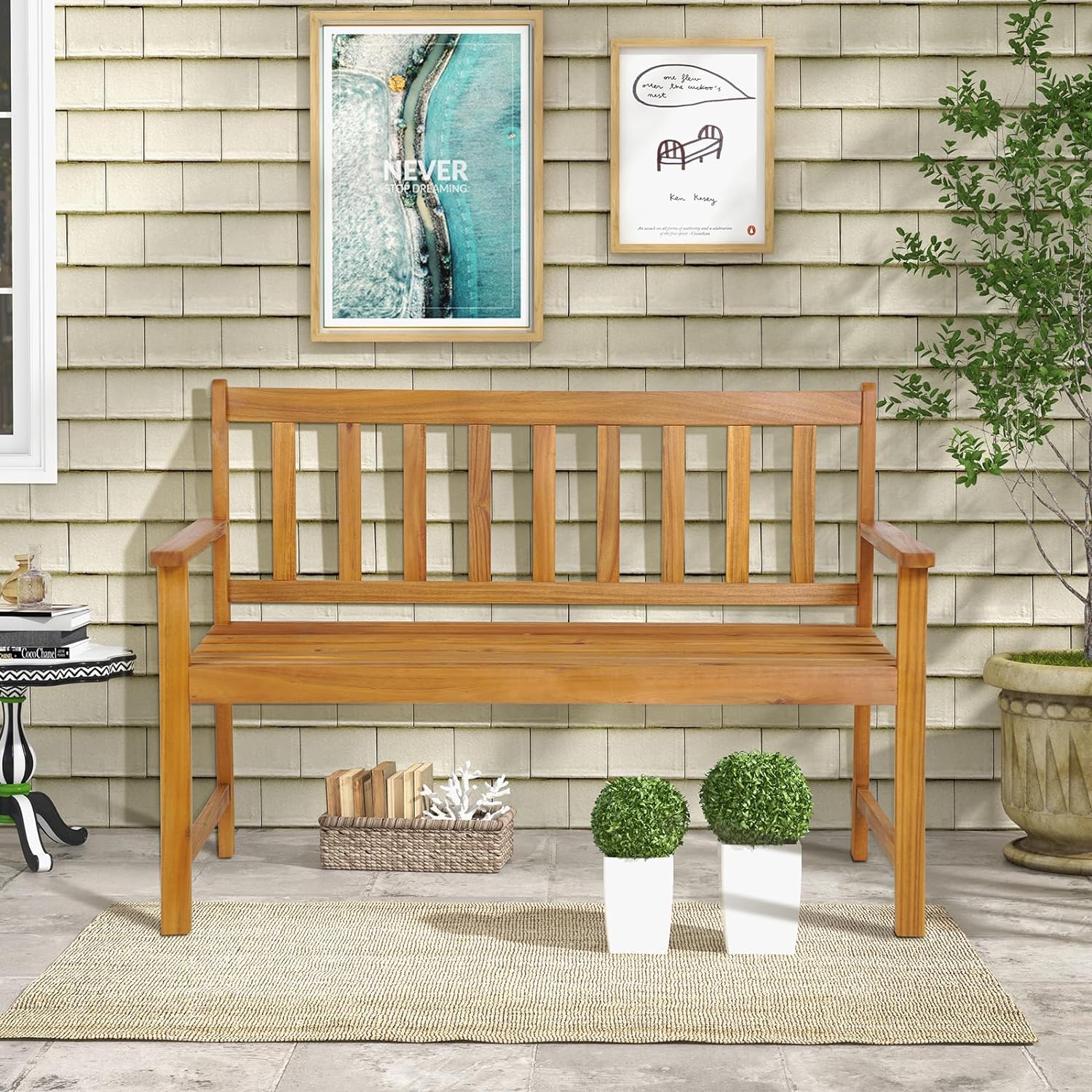 Banc Jardin Bois Acacia COSTWAY - 126 Cm Pour 2 Personnes - 322kg Charge - Dossier Confort - Extérieur