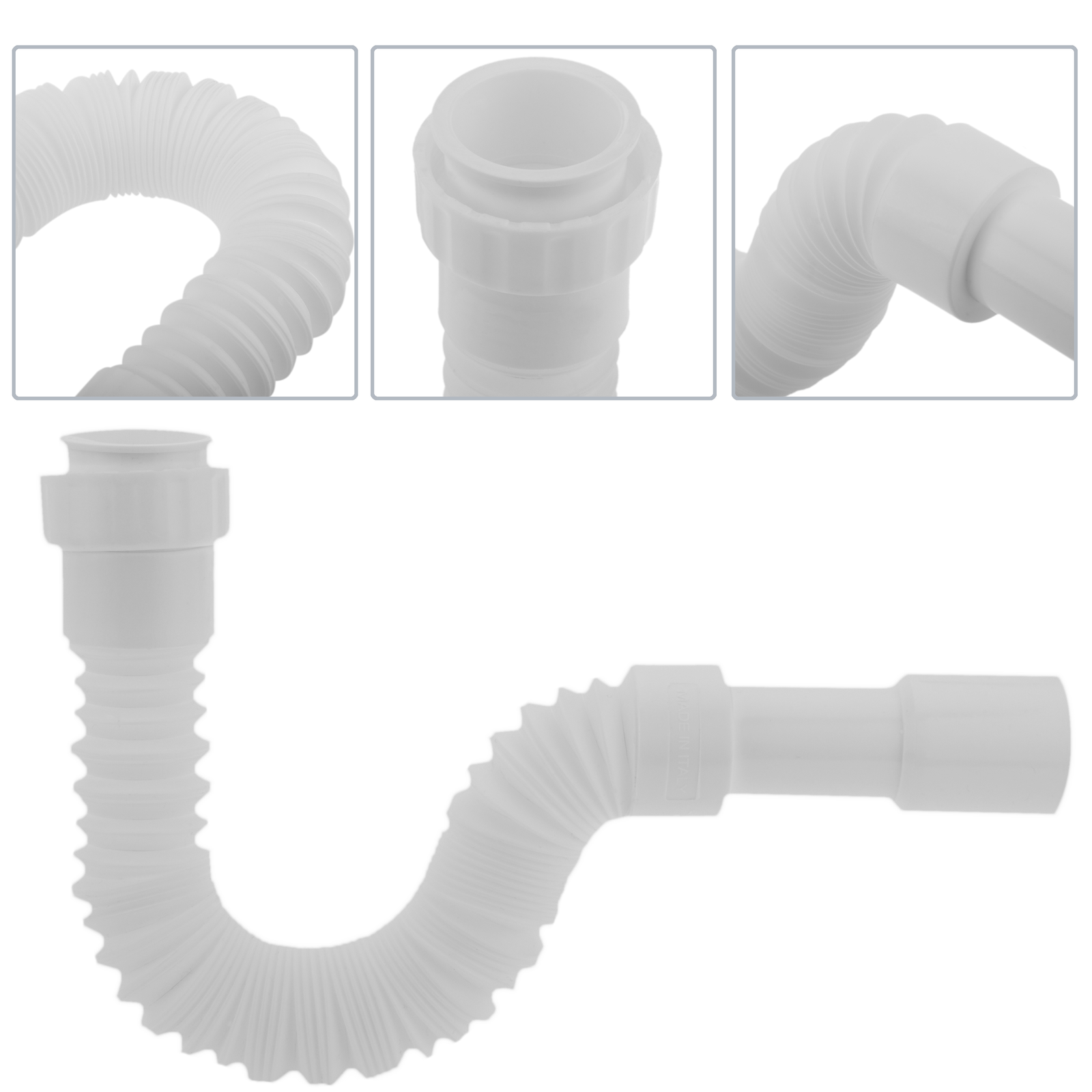Sifón extensible de tubo de 30 a 70 cms con salida ajustable de 32 o 40 mm y tuerca de plástico de 1