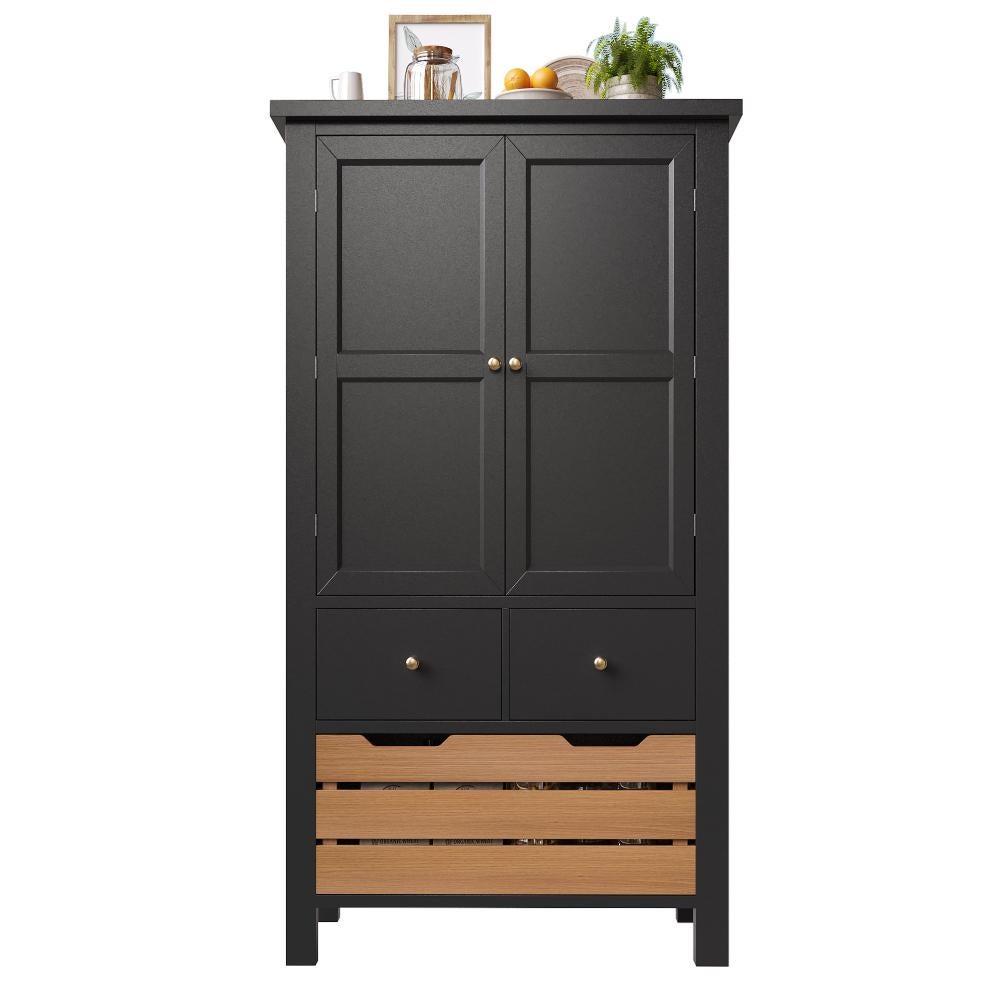 Buffet de cuisine 80x40x140cm avec portes, 5 tiroirs, rangement spacieux, haute qualité et design moderne noir - 8