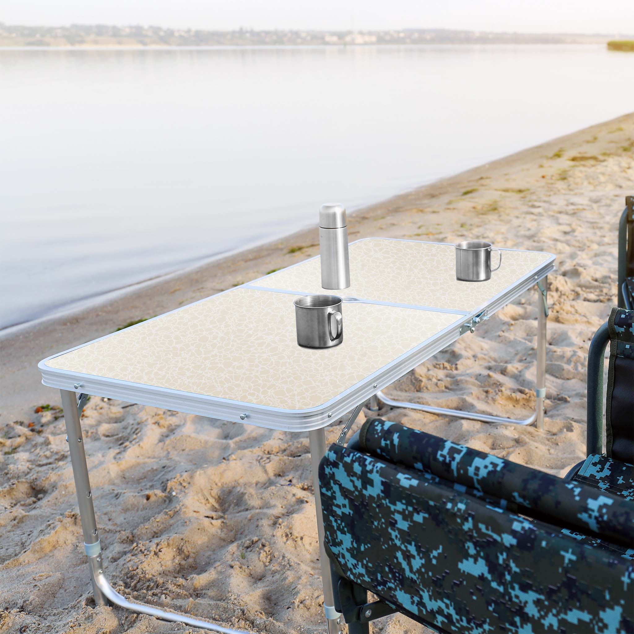 Set Tavolo E 4 Sedie Pieghevoli Da Campeggio - Regolabile In Altezza Per Esterno - Foto 3