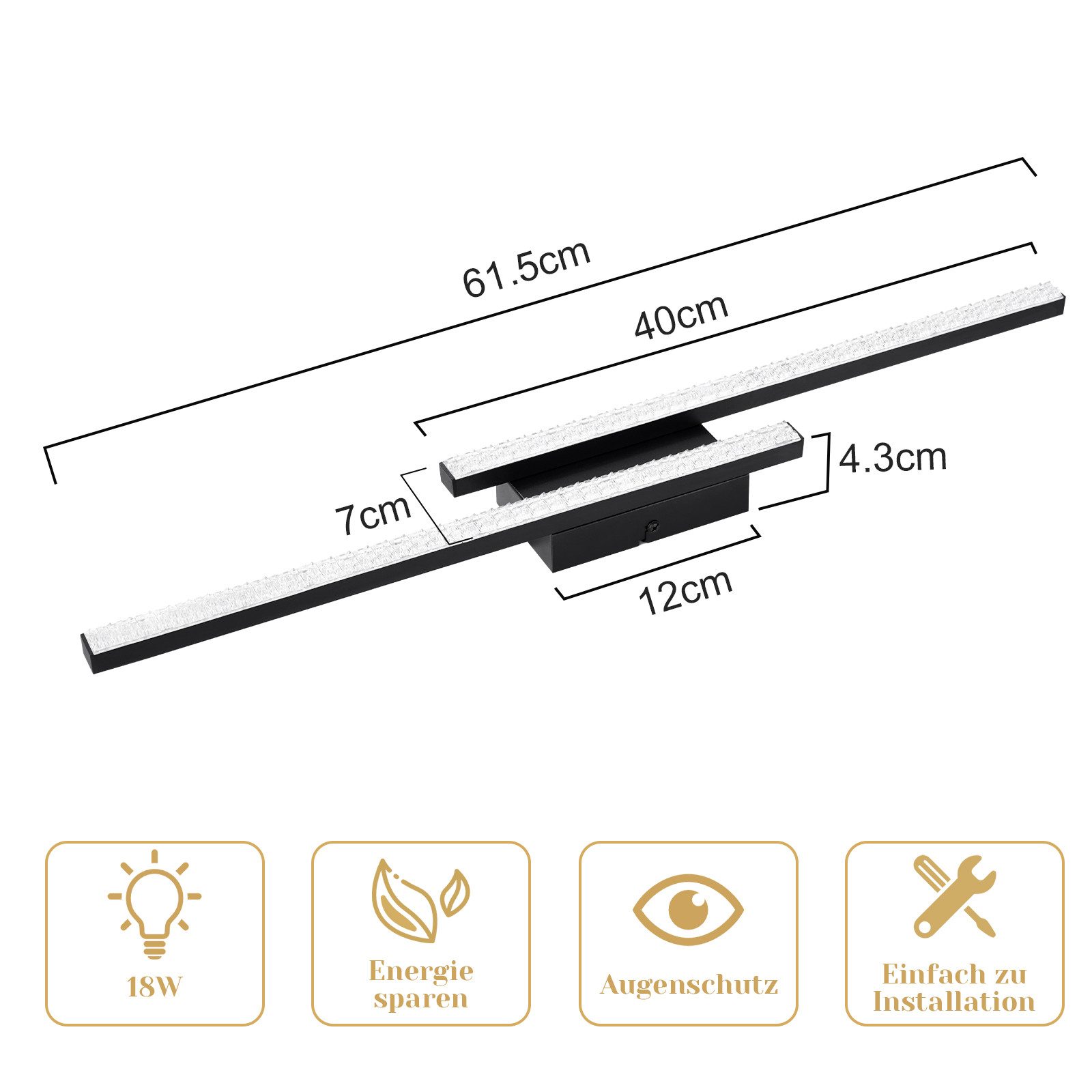 Nettlife preto led Candeeiro de teto 12w moderna lâmpada metal cristal luz quente 3000k para quarto corredor cozinha escritório sala estar - 2