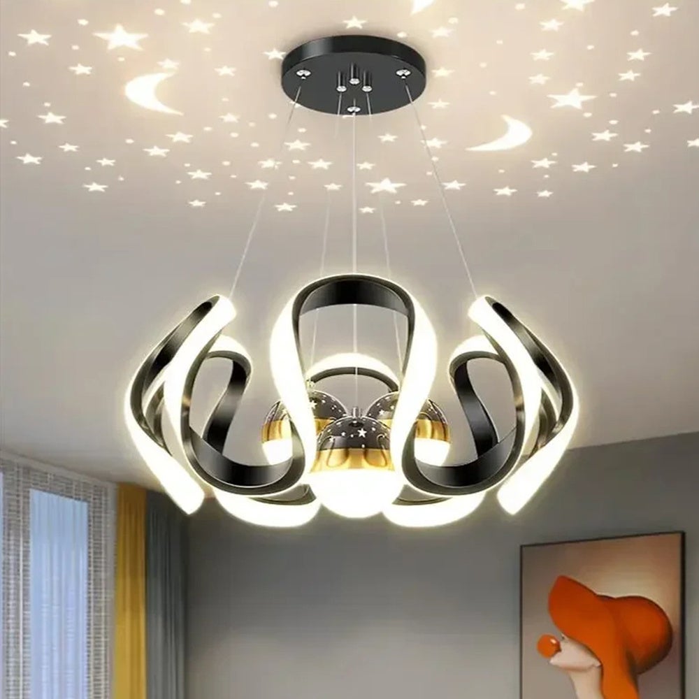 Lustre LED nordique, éclairage de salon, salle à manger, cuisine, design ciel étoilé, lustre à intensité variable – Noir 3 lumières - 2
