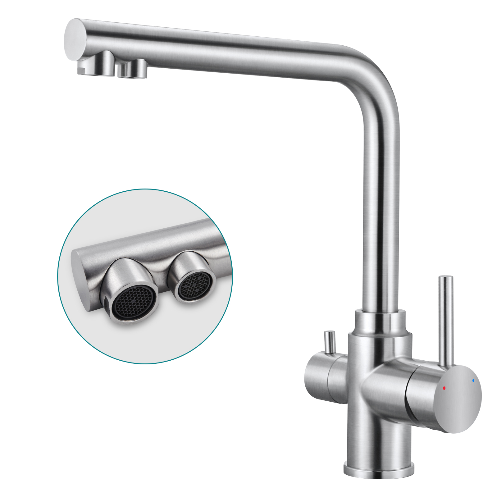 LOVHAUS 3-drożna Bateria Kuchenna, 2 Sztuki Bateria Mieszająca 3 w 1 do Filtra Wody, Bateria do Wody Pitnej z 2 Dźwigniami