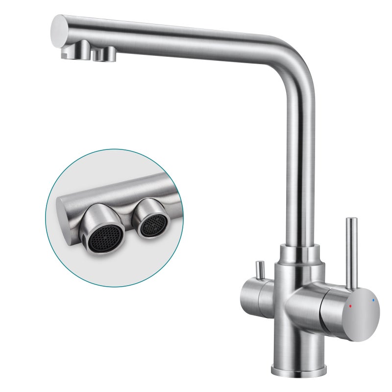 LOVHAUS 3-drożna Bateria Kuchenna, 2 Sztuki Bateria Mieszająca 3 w 1 do Filtra Wody, Bateria do Wody Pitnej z 2 Dźwigniami