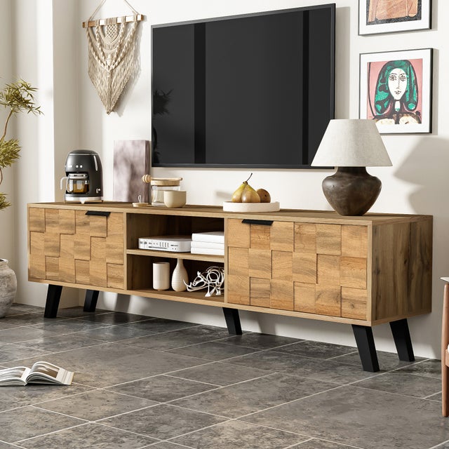 Móvel de TV moderno - com 2 portas e 2 compartimentos abertos - Natural