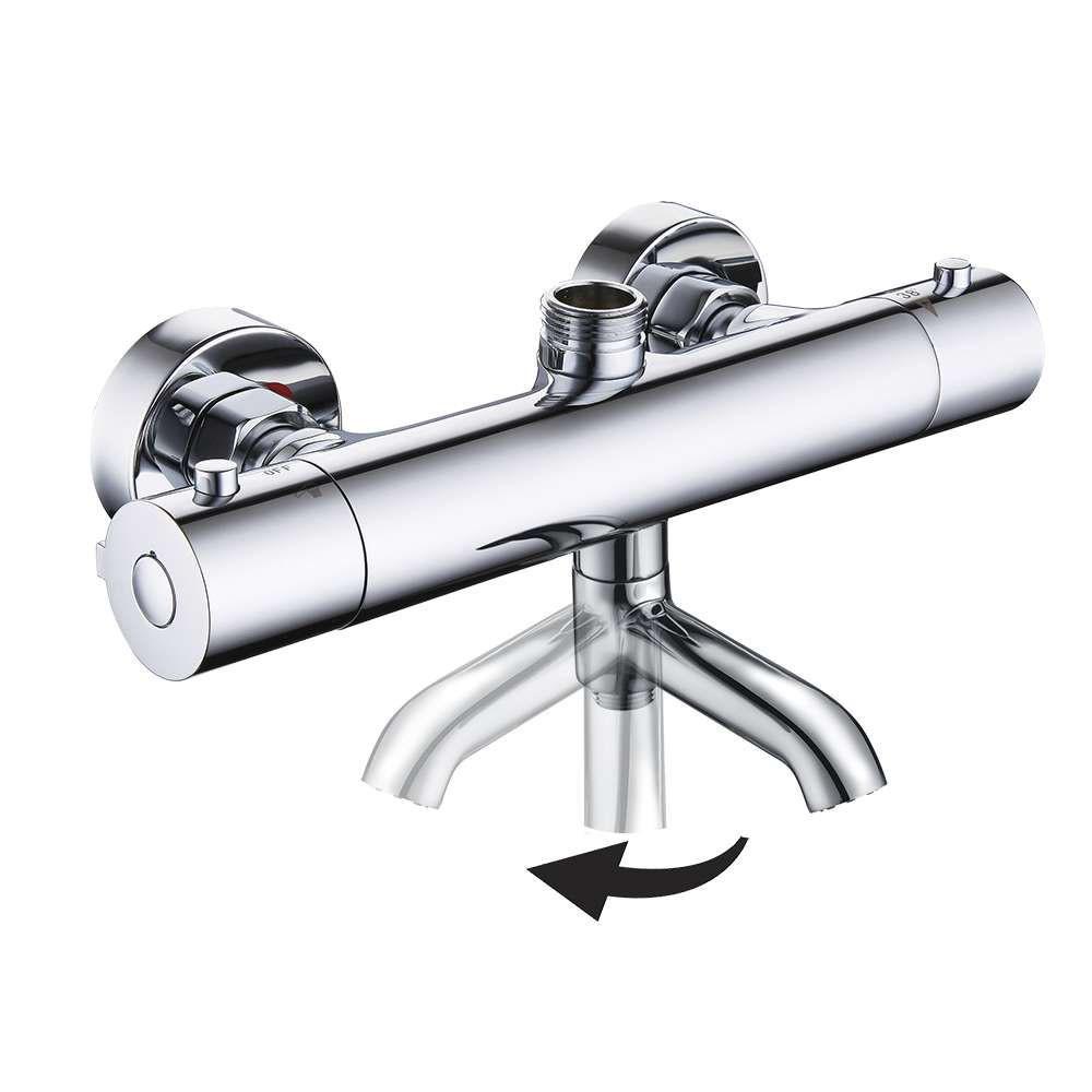 Kibath Colonne de douche thermostatique AVEC BERCEAU | Hauteur réglable 85-115 cm | Laiton massif, finition chromée polie | Design carré avec pomme de - 2