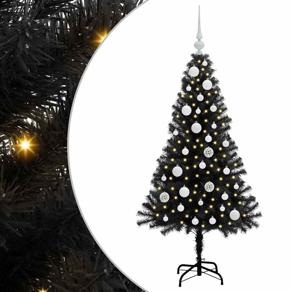 Choinka z 150 diodami LED z podstawą Czarny 120 cm PVC