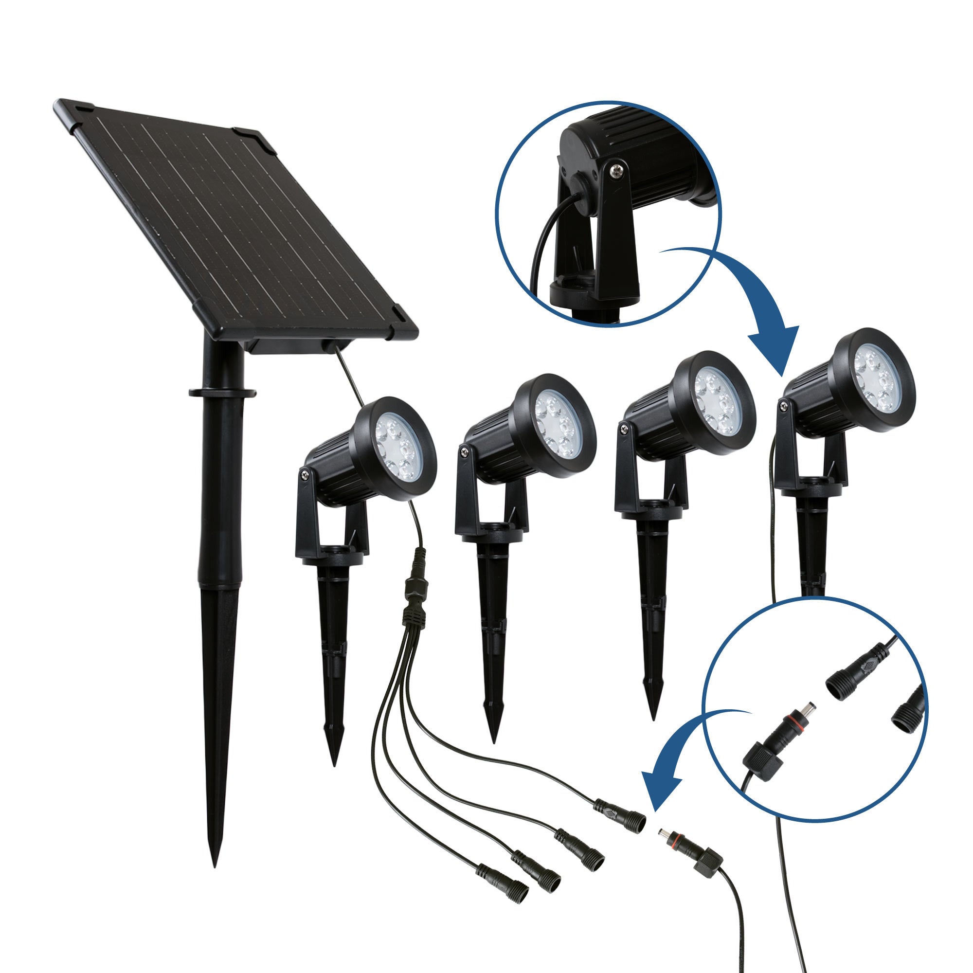 Kit x 4 focos solares para exterior com painel solar - 5W - IP66 - 3000K - Branco Quente - 4