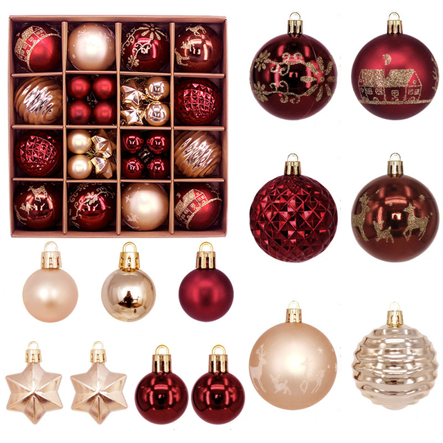 Conjunto de 44 enfeites para árvores de Natal, Conjunto de bolas de Natal inquebráveis, Pingentes de Natal, Decorações de Natal, Presente de Natal