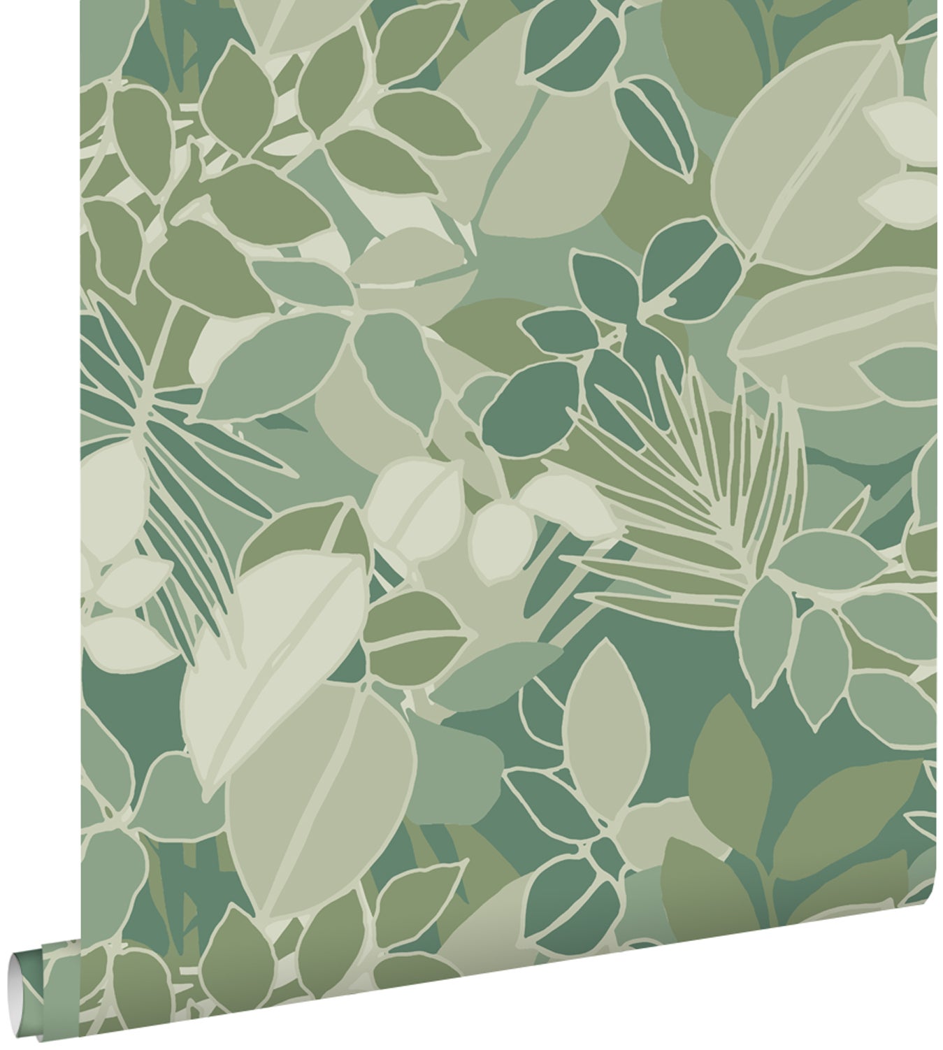 Papel pintado hojas verde menta agrisado - 50 x 900 cm - estahome