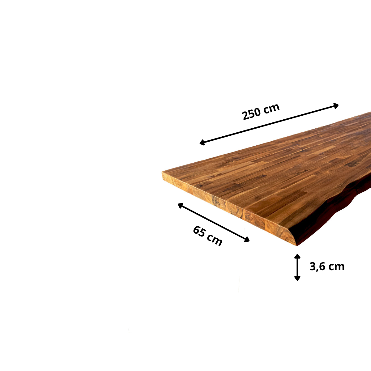 Plan de travail Acacia massif bord naturel huilé L.250 X P.65 cm, Ep.36 mm - 4