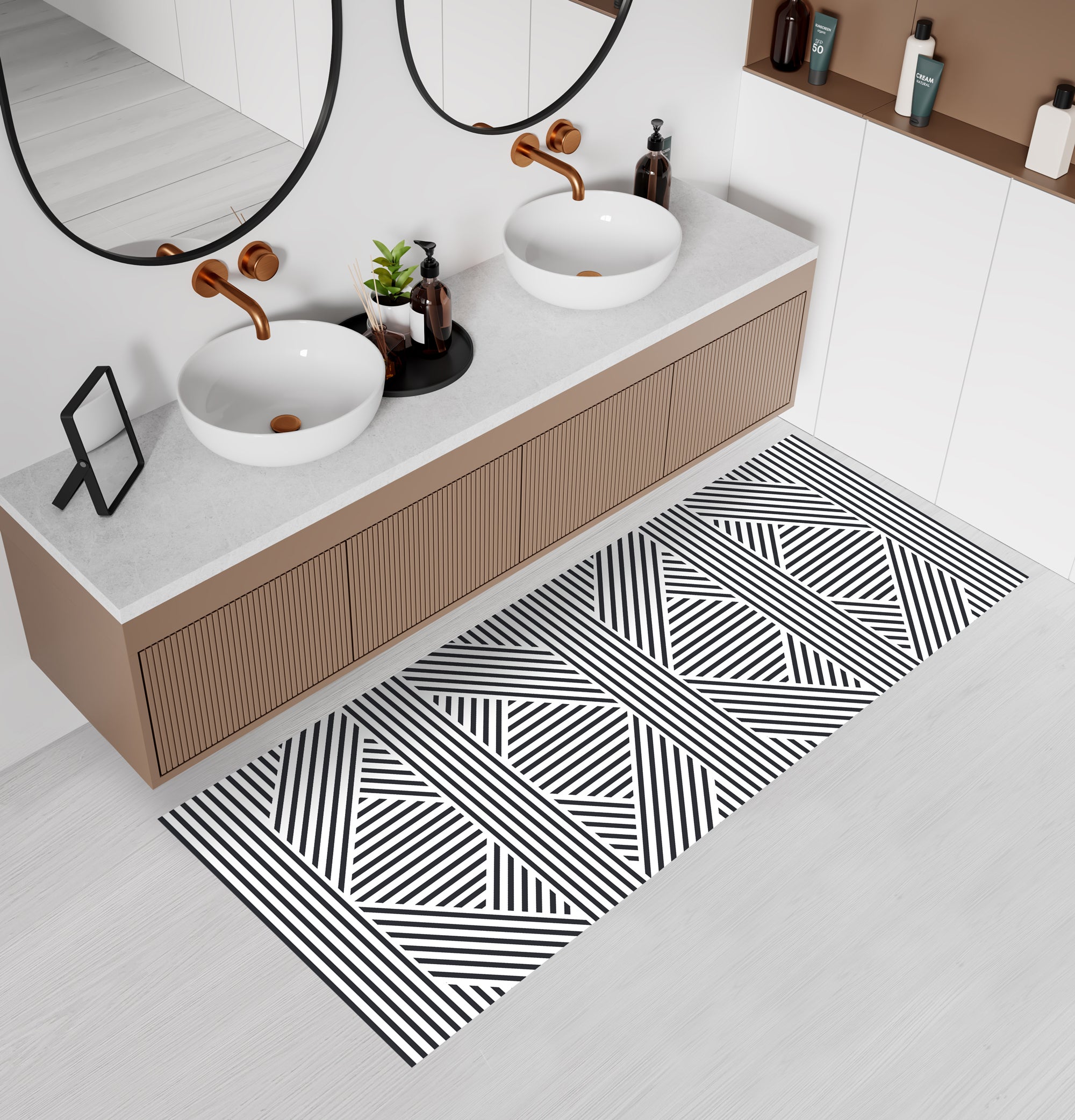 Mata winylowa Zigzag Zen 50x140 cm - antypoślizgowy, winylowy dywanik do kuchni lub salonu, zmywalny, geometryczny styl