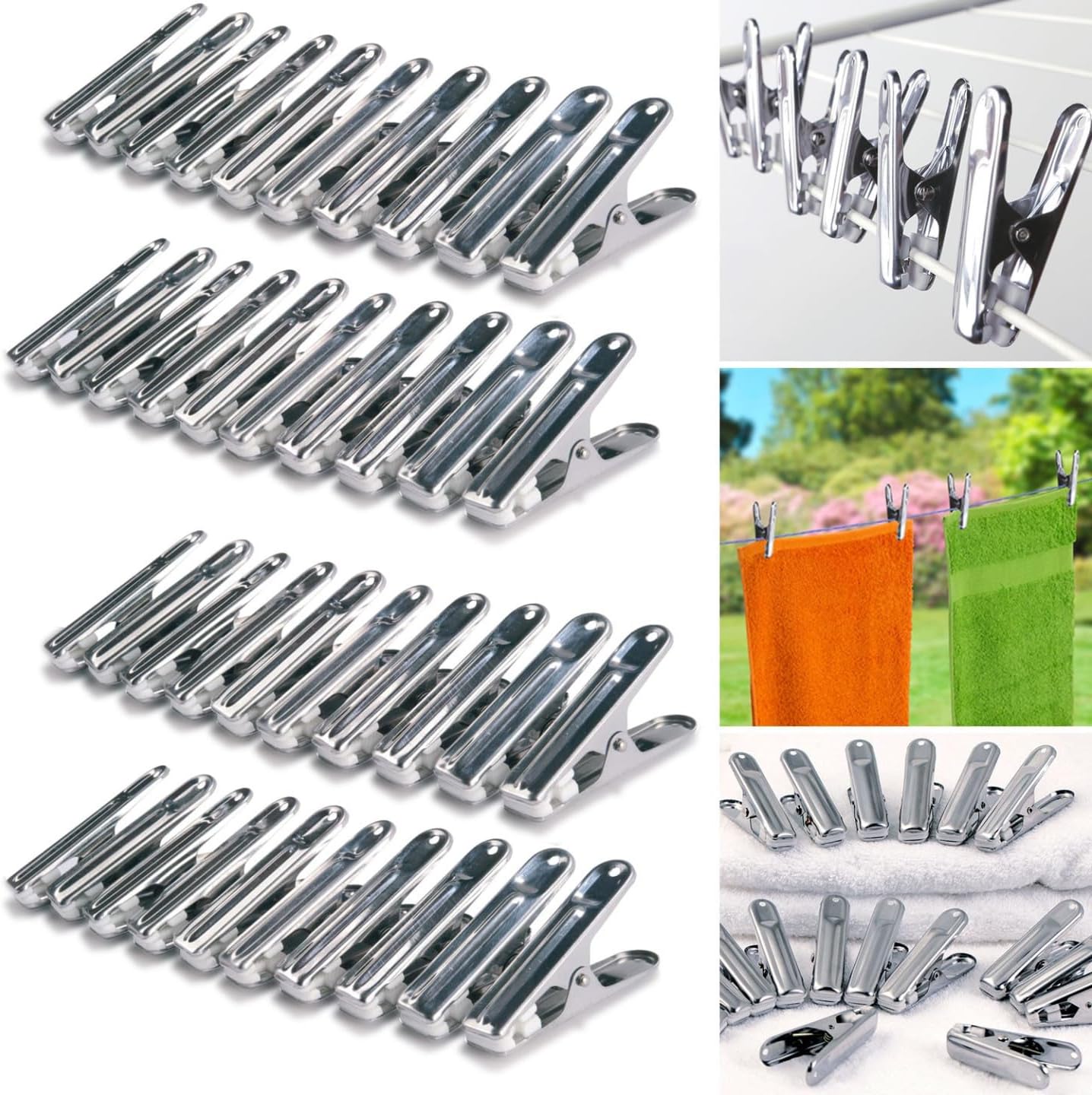 40 pinces à linge inox, pinces incassables, inusables, ne rouillent pas