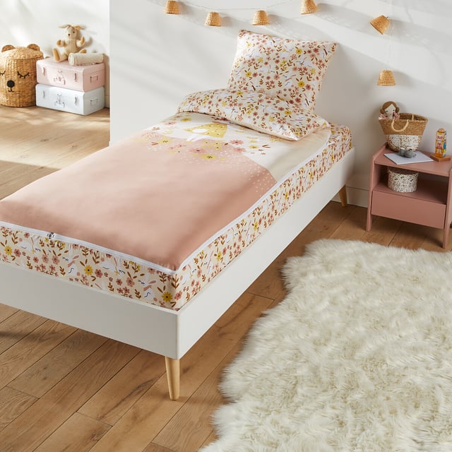 Caradou® avec couette, Lapin fleuri - Imprimé rose - 90 x 190 cm