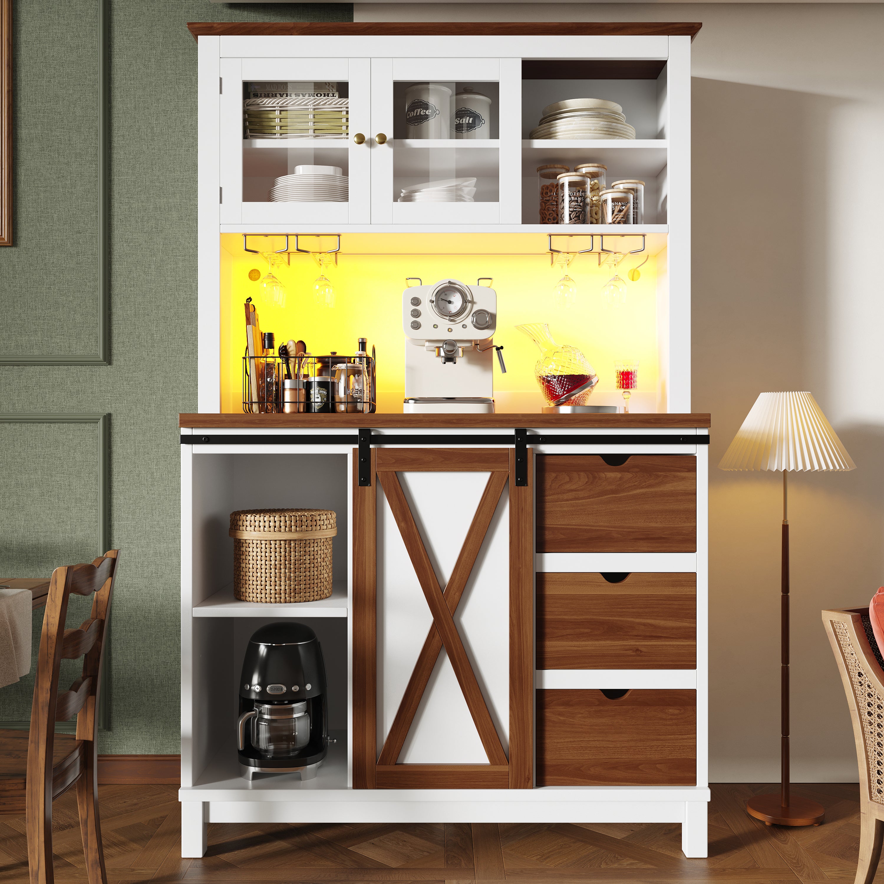 Armoire haute LED app porte coulissante trois tiroirs blanc | Leroy Merlin