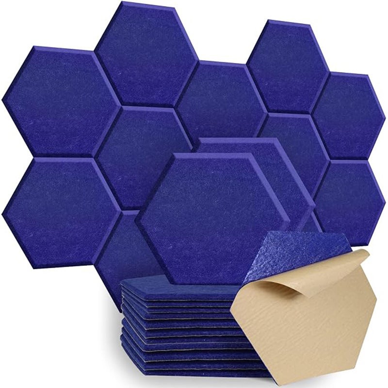 12 piezas paneles acústicos autoadhesivos, espuma acústica de alta densidad, paneles absorbentes de sonido hexagonales, aislamiento acústico, azul